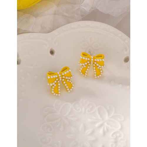 LRC Anting Tusuk Fashion C Yellow-GreenPearl Bow V5240X