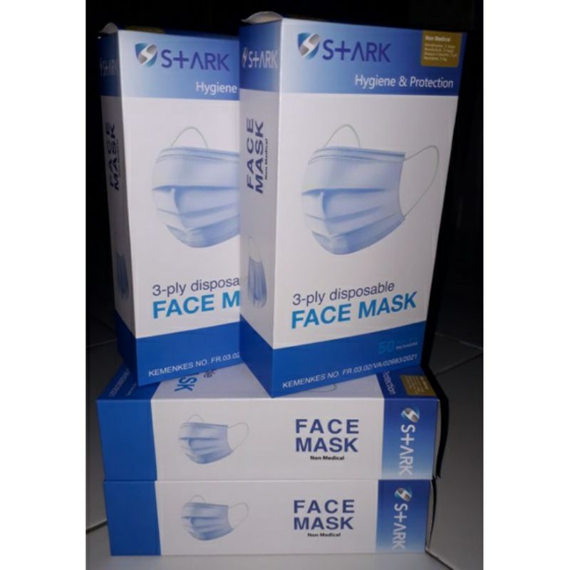 50pcs Masker earloop STARK kemenkes cantol dispossable 3 ply