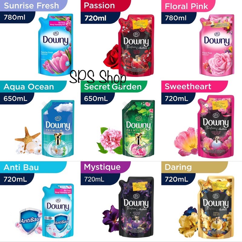Downy Pelembut & Pewangi Pakaian Mystique, Floral Pink, Passion, Anti Bau Refill 720ml MURAH