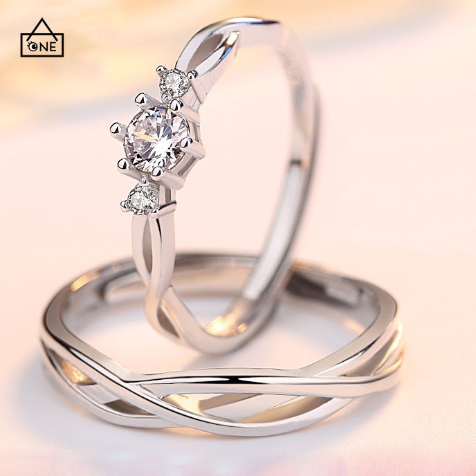 COD❤925 Silver Cincin Pasangan Berlian Mode Wanita Perhiasan Cincin Couple Rings US 4 5 8 9 A one