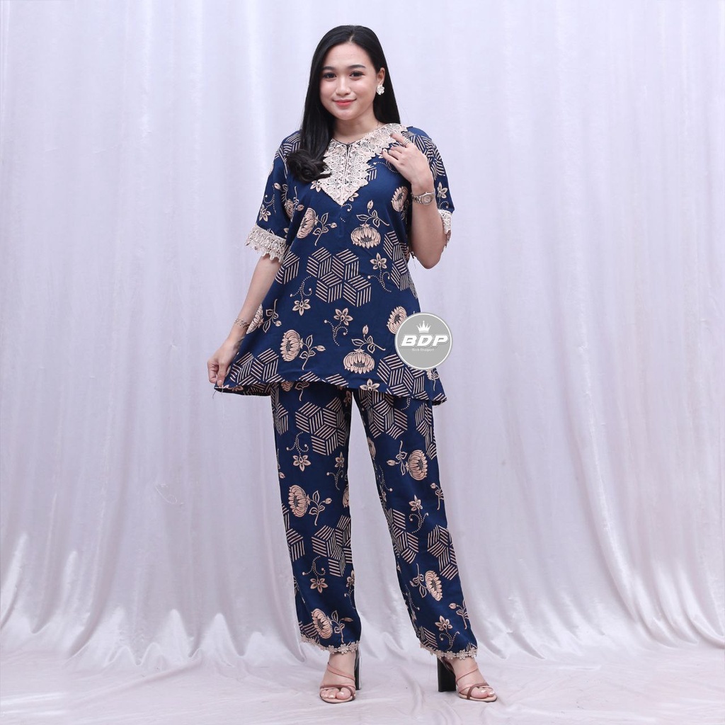 TERBARU | SETELAN BAJU TIDUR PIYAMA ARAB RENDA | ONE SET BUSUI | PIYAMA ARAB RENDA-ST kubus navy