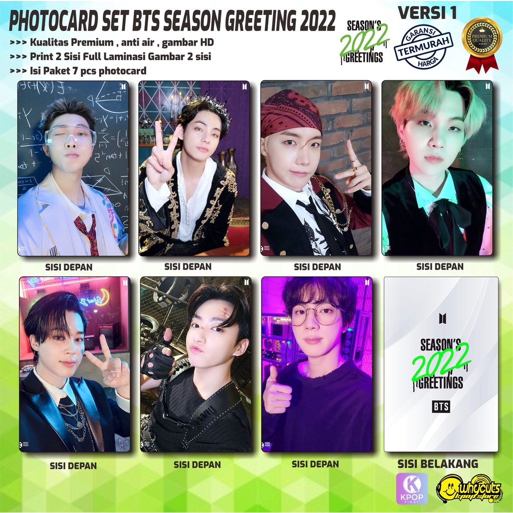 PHOTOCARD SET KPOP PREMIUM BTS / SEASON GREETING 2022 / print 2 sisi full laminasi GLOSSY