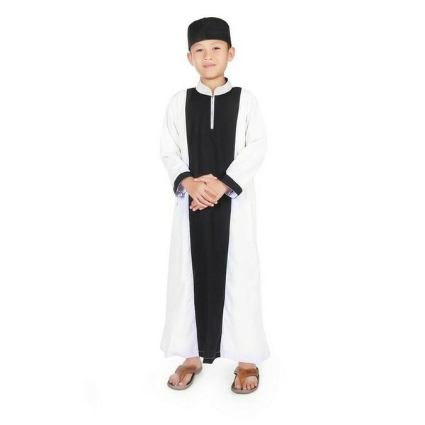gamis muslim anak laki laki cowok cowo putih hitam peci simple