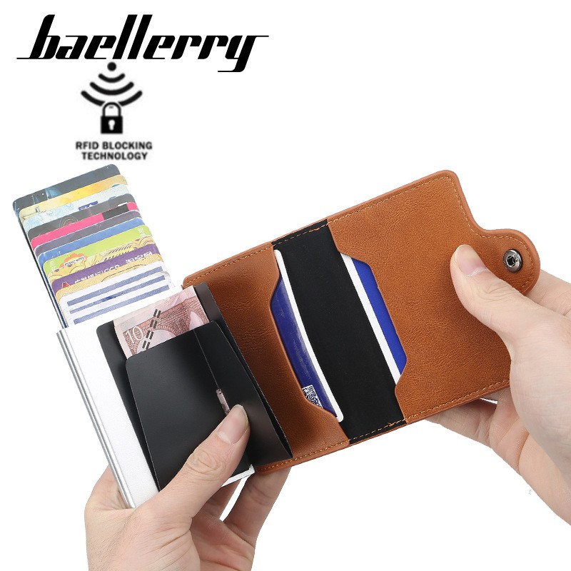 BAELLERRY ORIGINAL K9121 DUA DOUBLE DOMPET KARTU LONTAR RFID ANTI PENCURIAN DATA KARTU