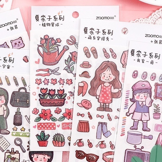 

[4Pcs] Cute Deco Sticker Washi Motif Wanita / Stiker Label Dekorasi Jurnal Diary