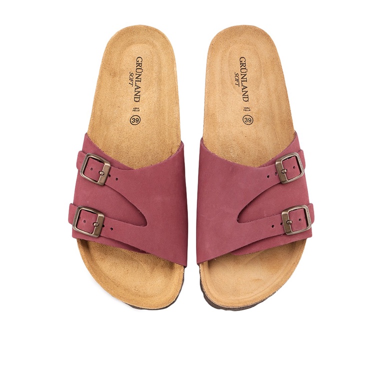 SANDAL SLIDE KULIT GRUNLAND WANITA ORIGINAL FLAT CASUAL MERAH GRW29