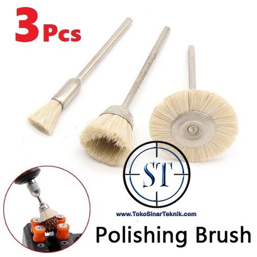 Set 3 Pcs Sikat Wire Brush Soft Wool Poles Bulu Halus Dental Mini Grinder Polishing Poles Drill