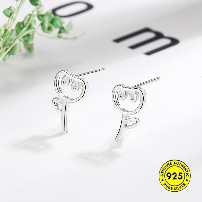 Anting Stud Bentuk Tulip Tidur Bahan Sterling Silver Untuk Wanita