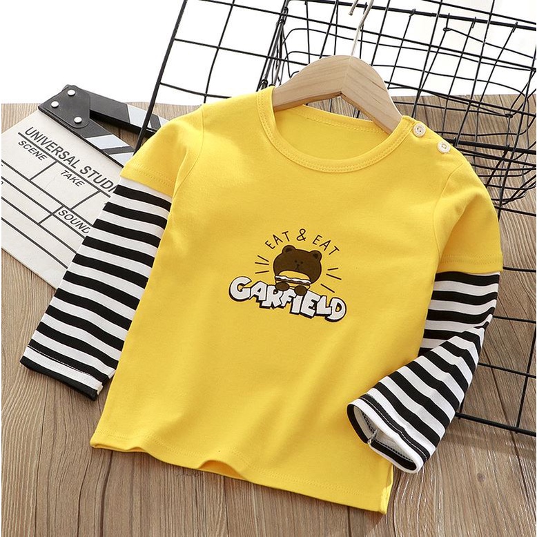 Baju Tshirt Atasan Kaos lengan panjang Kancing Pundak Anak bayi laki-laki Perempuan-3