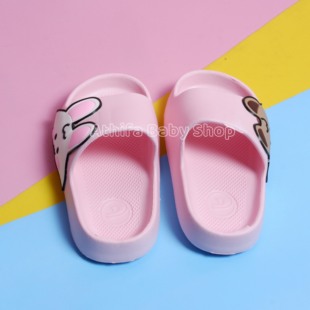 Sandal Slop Flip Flop Anak Perempuan Selop Anak-anak Cewe Cewek Sendal Bayi Balita Karakter Kelinci Beruang Panda Lucu Usia 1 2 3 4 5 Tahun Size 24-29 -Dulux 386D-