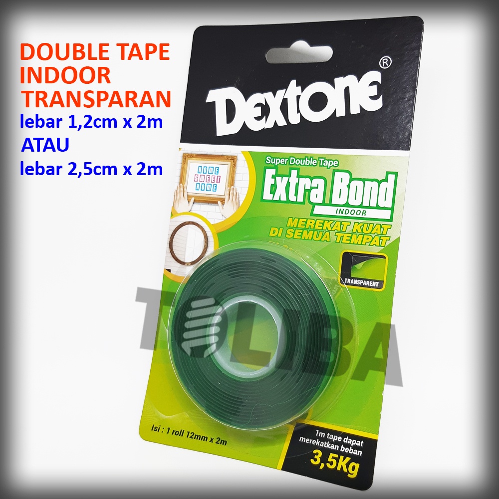 double tape indoor outdoor double tape dextone perekat serbaguna tahan cuaca tembok akrilik 25mm 12mm abuabu / doule tape transparan indoor