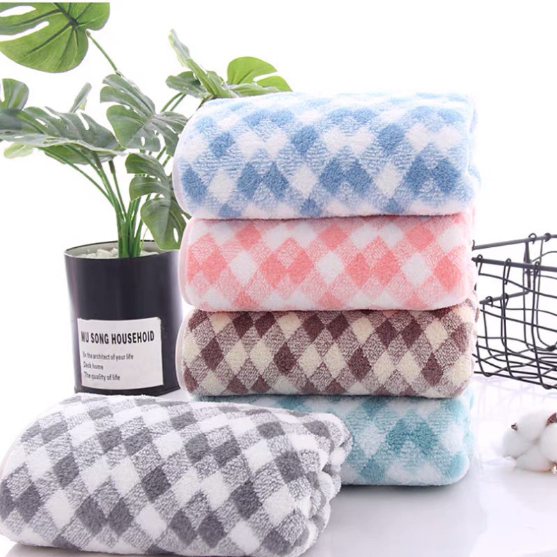 Handuk Mandi Dewasa Uk 140 X 70 CM QUICK DRY MICROFIBER BULU LEMBUT SERAP AIR PREMIUM PLAID TOWEL MOTIF KOTAK Unisex