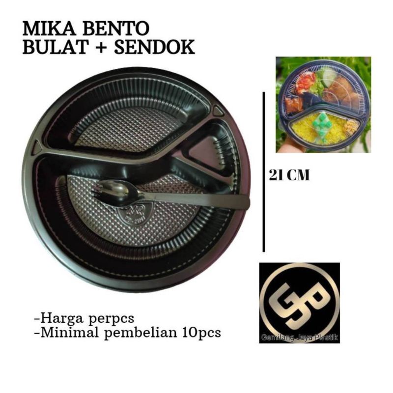 Mika Bento Bulat + Sendok 2in1/ Mika Bento Bulat sekat Set 2in1