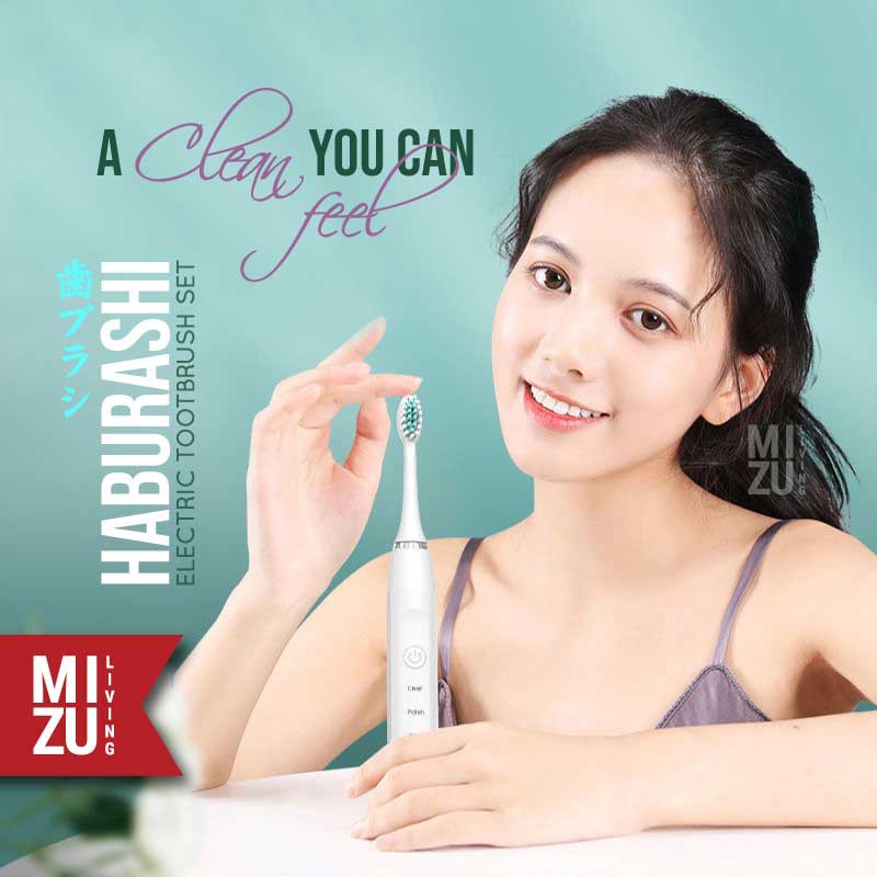 MIZU HABURASHI Electric Toothbrush Set Sonic Vibration Sikat Gigi Elektrik Dewasa USB RECHARGEABLE