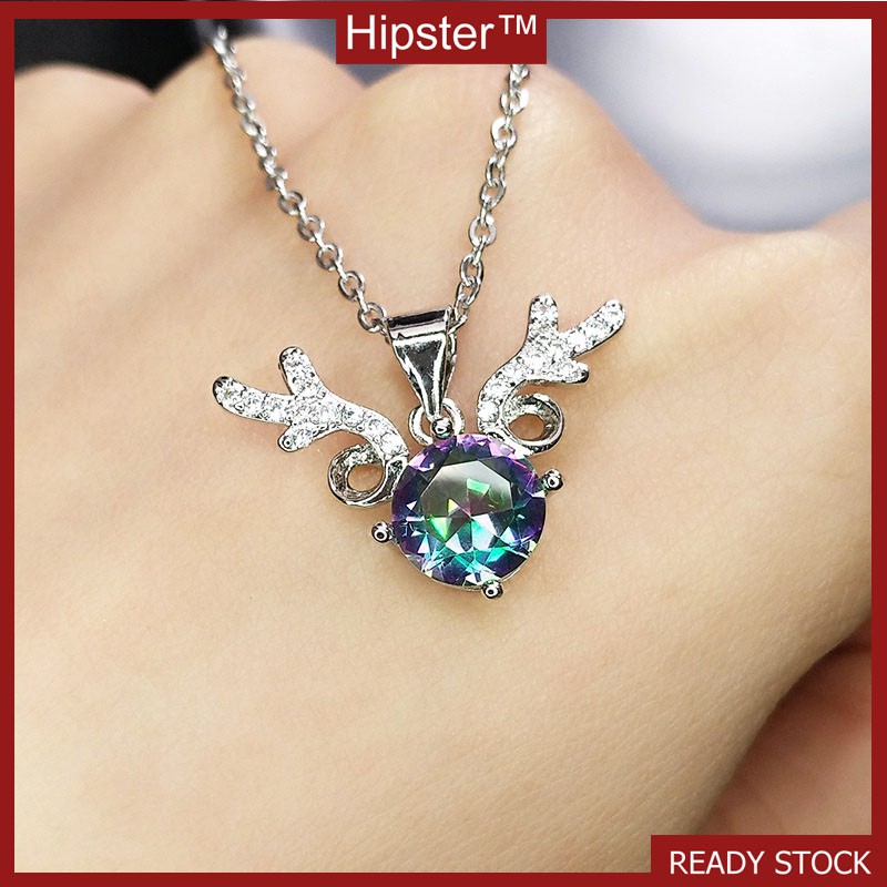 Hot Sale Fashion Classic Moissanite Antlers Pendant White Gold Necklace