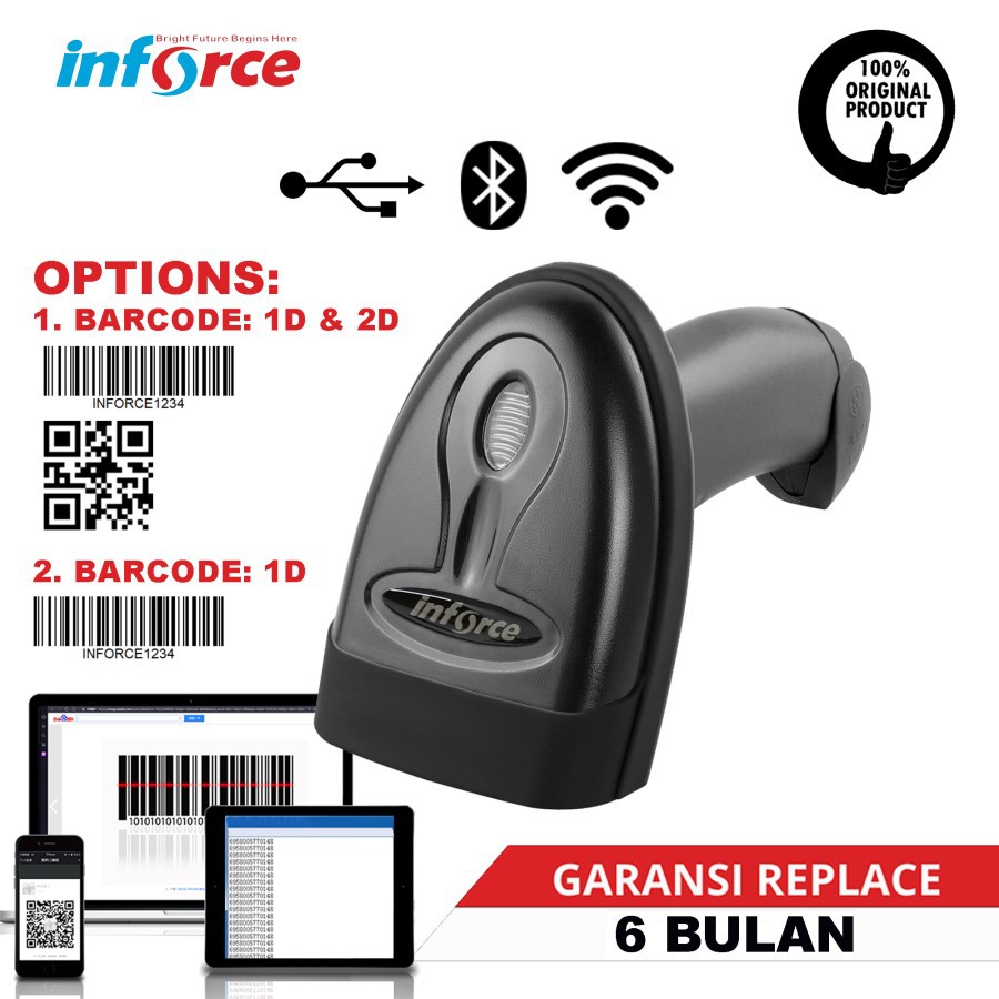 Inforce Wireless Barcode Scanner Bluetooth USB T88 E-Faktur 1D/2D