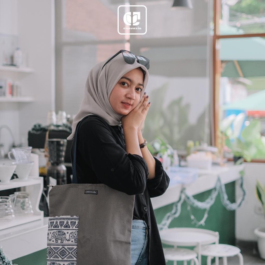 Tote bag grey &amp; blue elephant