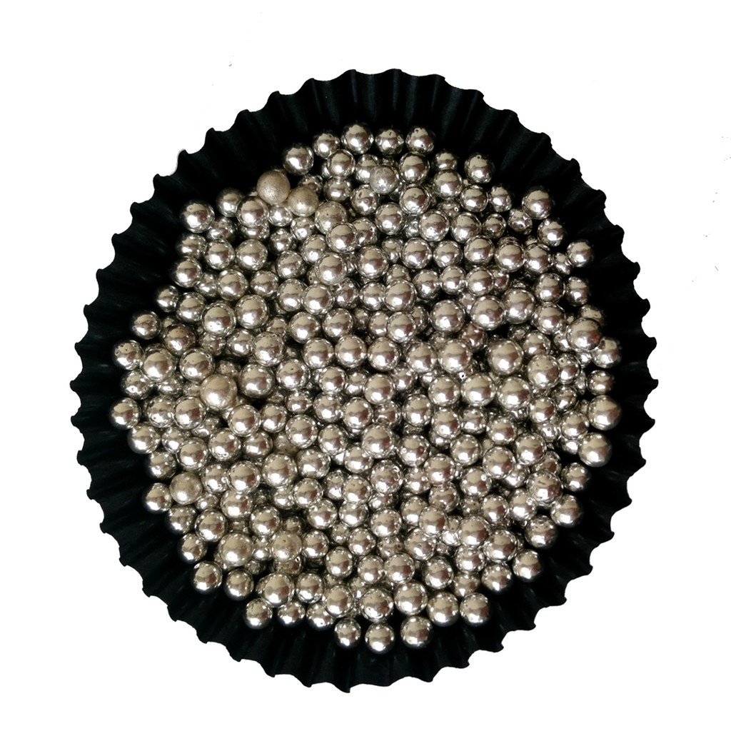 EDIBLE MEDIUM BEADS 50GR - HIASAN CAKE MUTIARA 4MM SUGAR PEARL - GOLD SILVER DRAGEE BALL - SILVERPIL