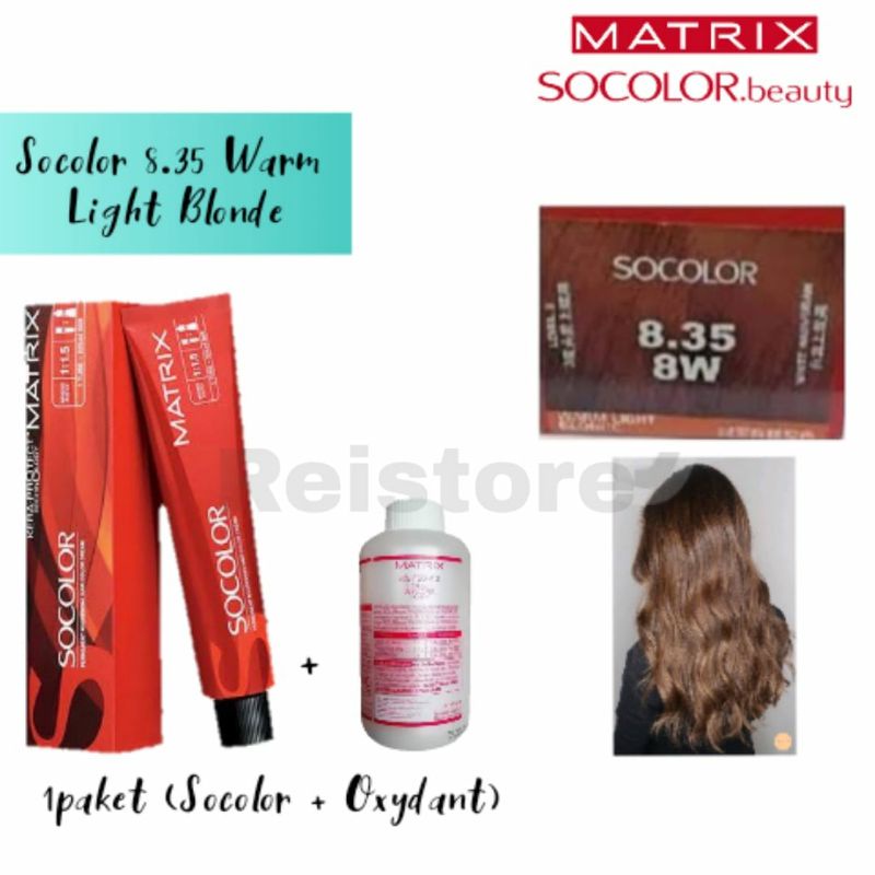 Cat Matrix Socolor 8.35 Warm Light Blonde Pewarna Rambut So color + Cream Developer 135ml