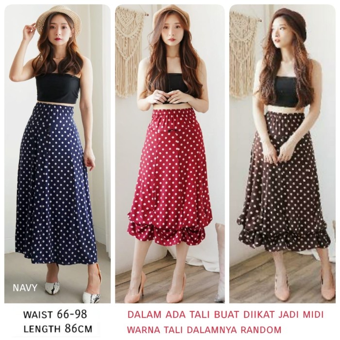 Rok Wanita Bali Model Korea Remaja /BC- ROK Spandex Polka - Navy