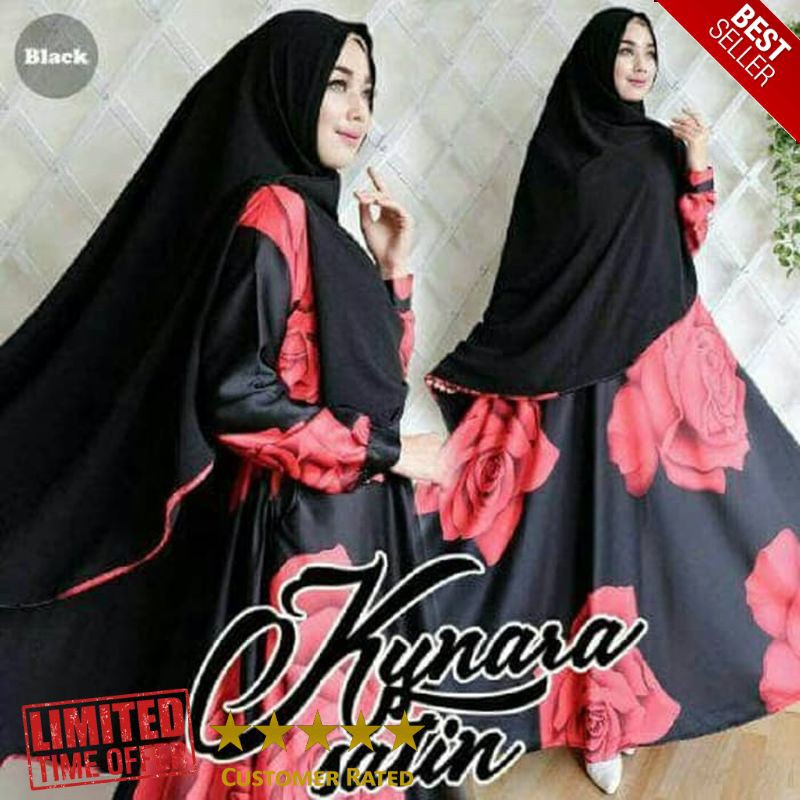 TERBARU TA-00068 A Kynara satin Hitam maxmara baju muslim gamis hijab syari