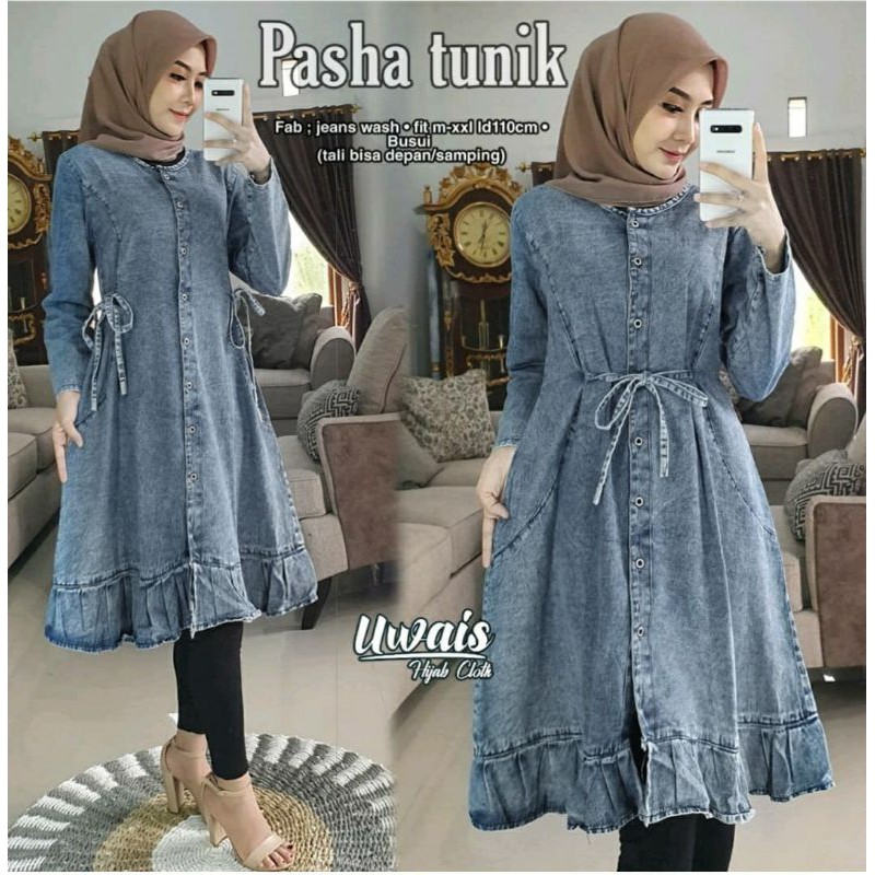 Tunik jeans rempel bawah LD±110cm //JF7752