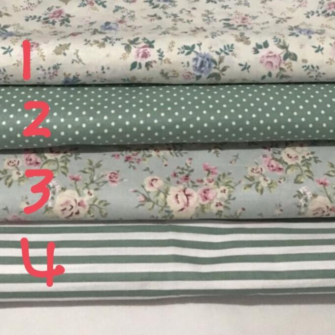 Kain Katun Jepang Motif Bunga Salur Polkadot Hijau Perca 1/2 Meteran _
