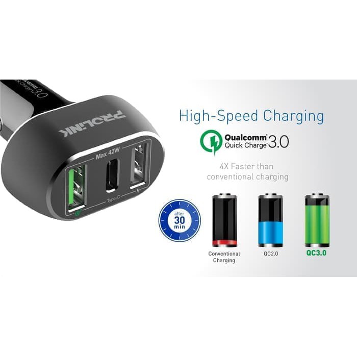 PROLINK PCC34201 42W 3-Port Car Charger With IntelliSense