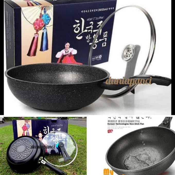 PANCI WOK PAN 32 CM KOREA TEFLON ANTI LENGKET WOK KOREA