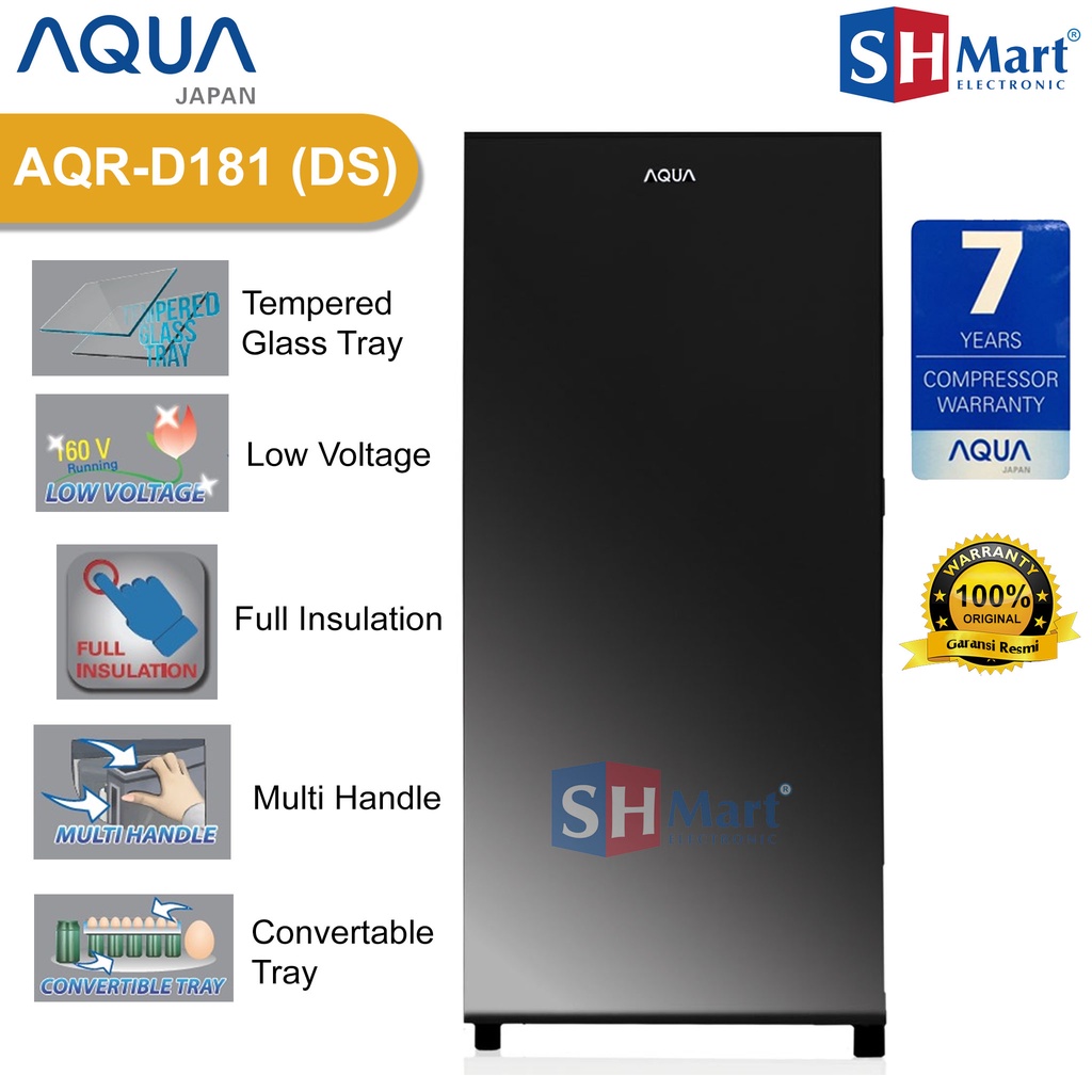 KULKAS 1 PINTU AQUA AQR-D185 / AQRD185 MDS / MSG / MSB KAPASITAS 145 LITER (MEDAN)