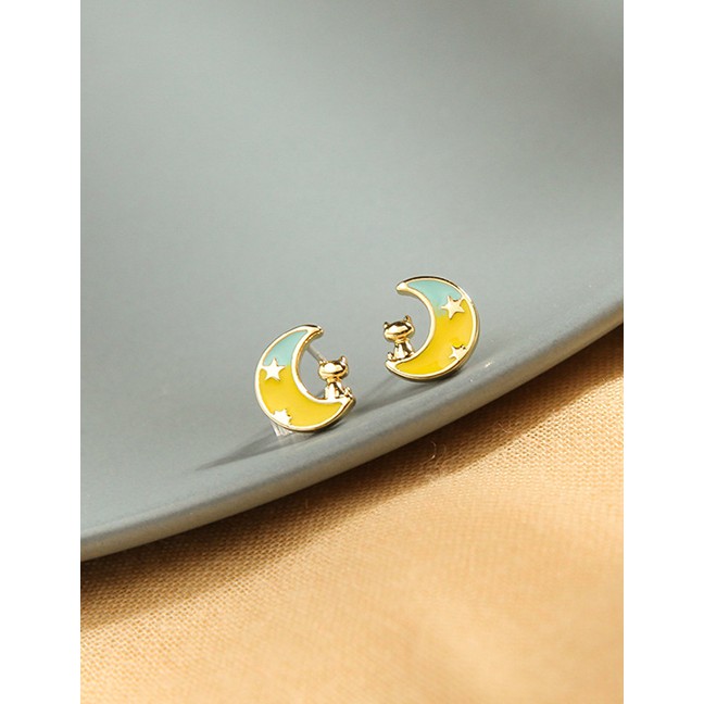 LRC Anting Tusuk Fashion Moon Enamel Glazed Moon Cat Stud Earrings K42802