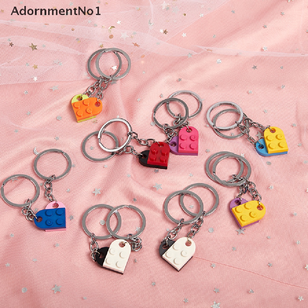 (AdornmentNo1) 2pcs Kalung Rantai Dengan Liontin Hati + Batu Bata Lego Untuk Wanita