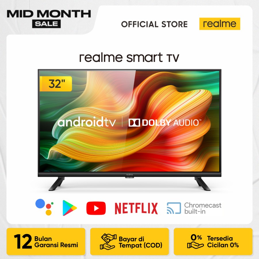 Realme Smart HD TV LED 32 inch [Android 9.0, Bazel-less, Dolby Audio]