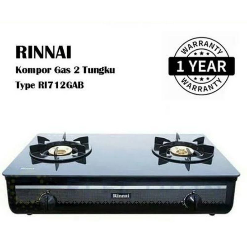 RINNAI RI-712GA W KOMPOR GAS 2 TUNGKU TEMPER GLASS KACA RI712GAW RI-712GA B RI712GAB RI-712TG RI712TG