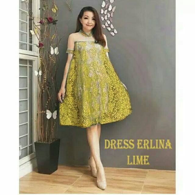 Mini Dress Pesta Kondangan Brukat Prancis Import Tile Erlina
