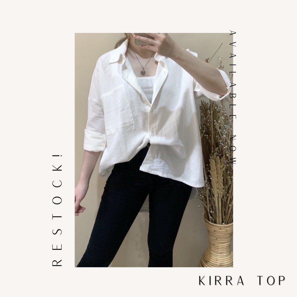 Kirra Top - Kemeja Wanita Bahan Rayon Crinkle Best Seller - BIG SIZE-White (Linen)