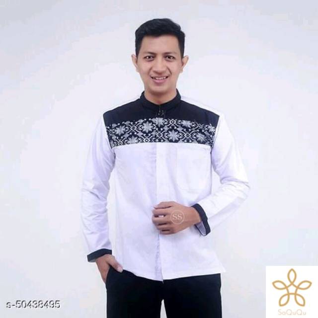 Kemeja Koko putih motif batik