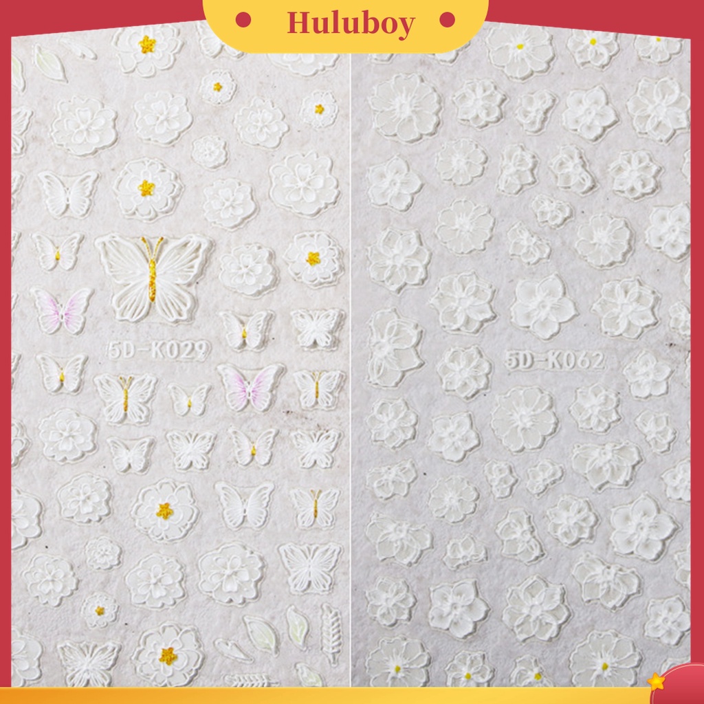 Huluboy Huluboy♡ 1 Lembar Stiker Kuku Motif Bunga Timbul 5D Tahan Air Untuk Manicure