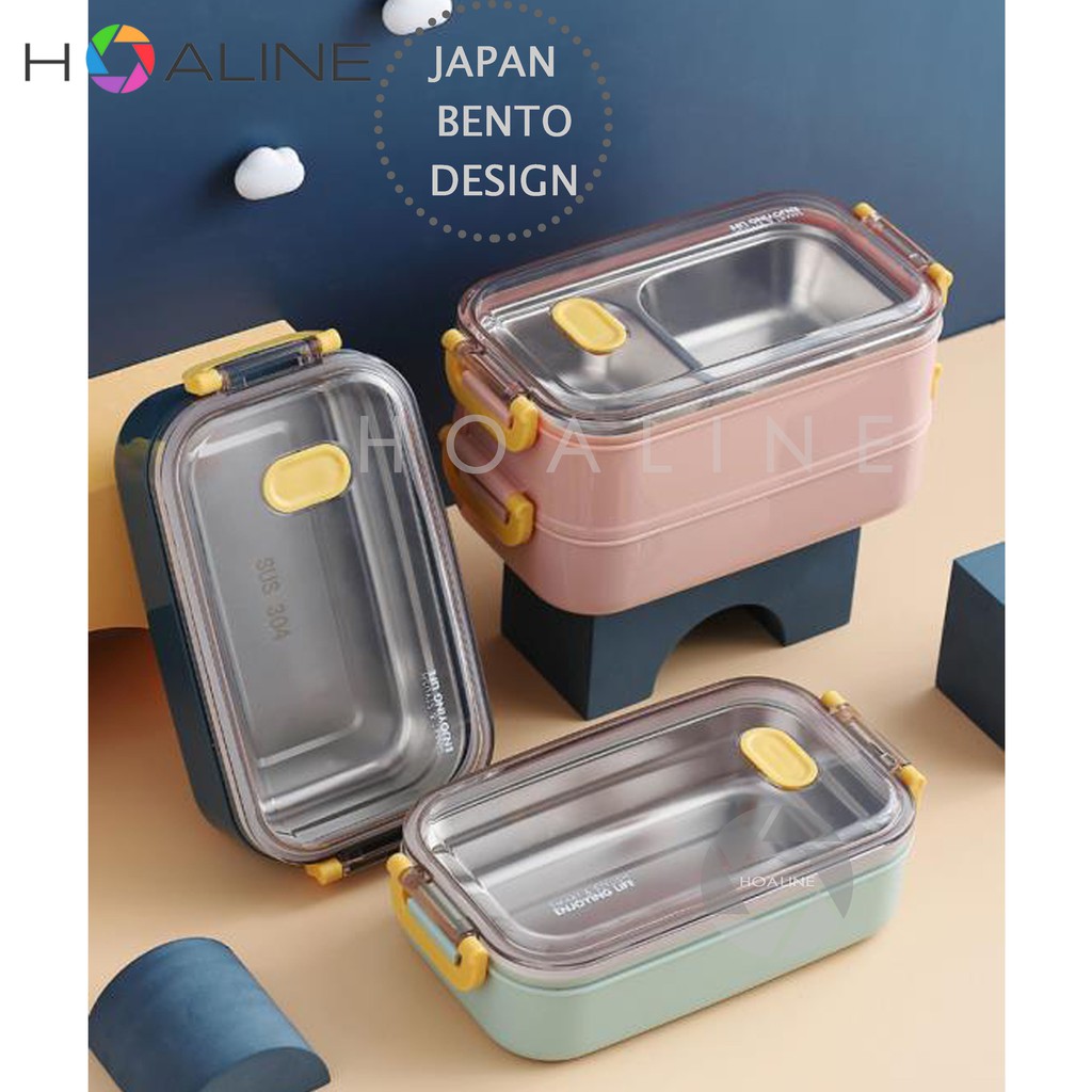 bento lunchbox stackable stainless steel 304   rantang kotak bekal makan 2 susun japan design hl363