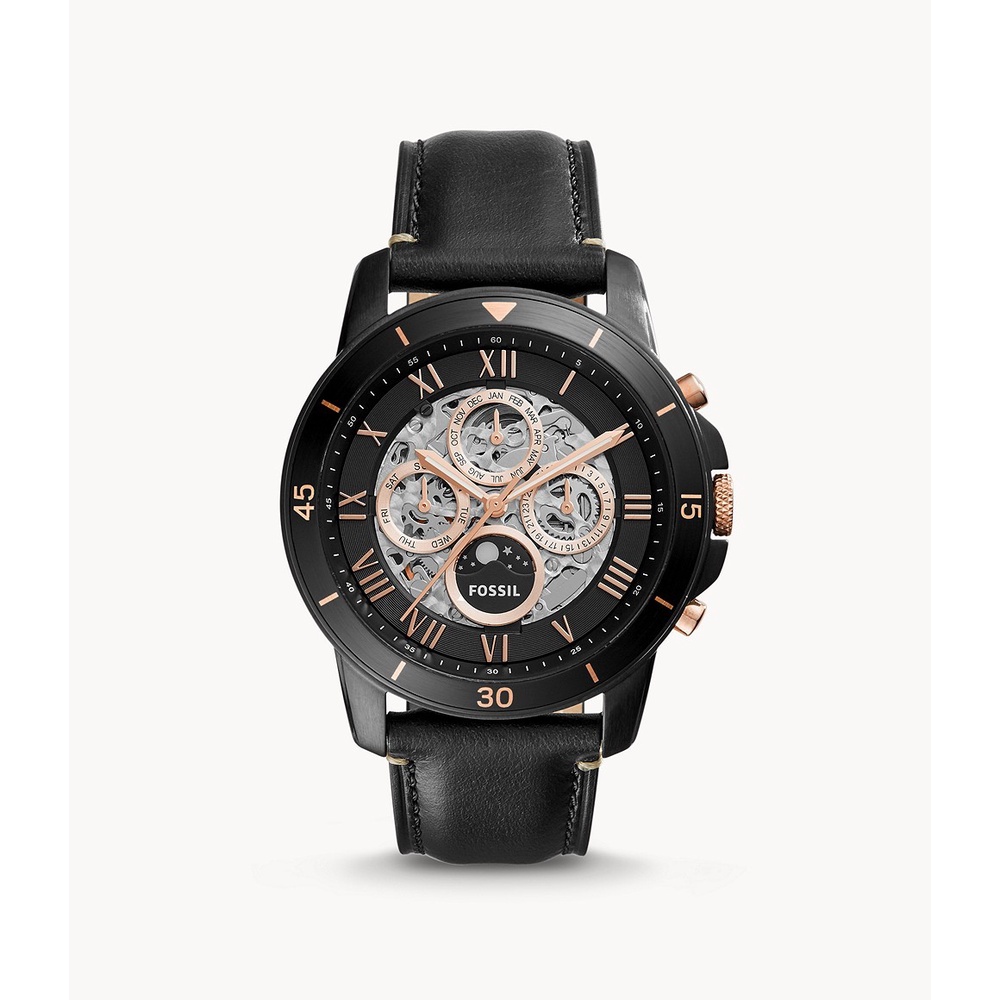 Fossil Grant Sport Automatic Black Leather Jam Tangan Pria - ME3138