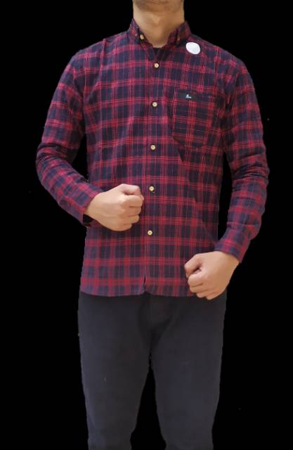 Kemeja Flanel Pria Doable liss Red Navy