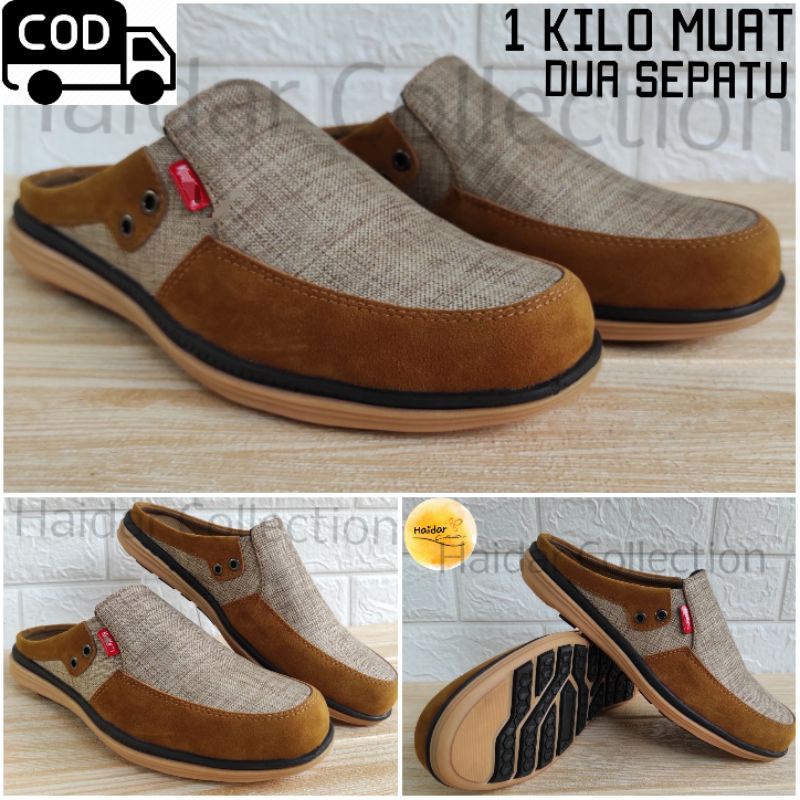 Bustong Pria Kulit Sintetis Slip On Kasual Cowok Slop Sintetis Premium Sol Karet