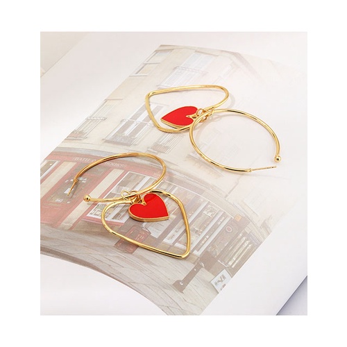 LRC Anting Tusuk Fashion Red Double Love Hollow C-shaped Alloy Earrings K01089