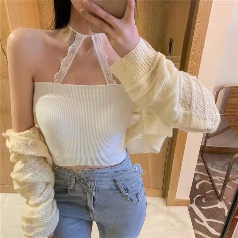 TELLY ➡️ 260 Tanktop Import Kemben Crop Tali Ikat Leher Pakaian Wanita Korean