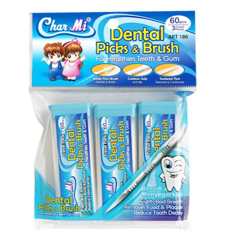 Dental Picks &amp; Brush Char Mi Charmi Art 186 Tusuk Gigi Plastik Sikat Sela Gigi Kecil