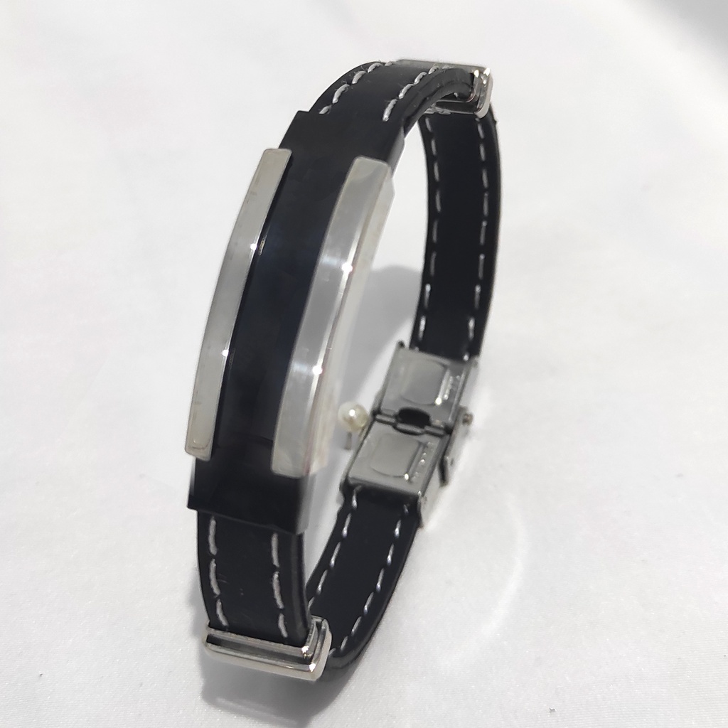 Gelang Kulit Pria Wanita Elegant Plat Besi Model MonBlanc