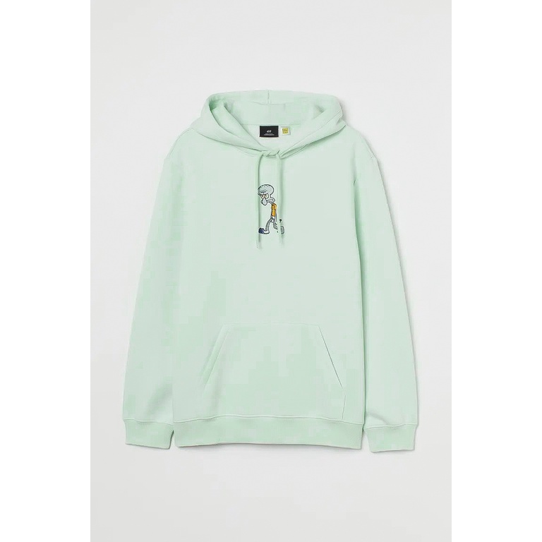 Hoodie H&amp;M Squidward Hijau mint Bordir logo Sweater hnm Squidward green mint