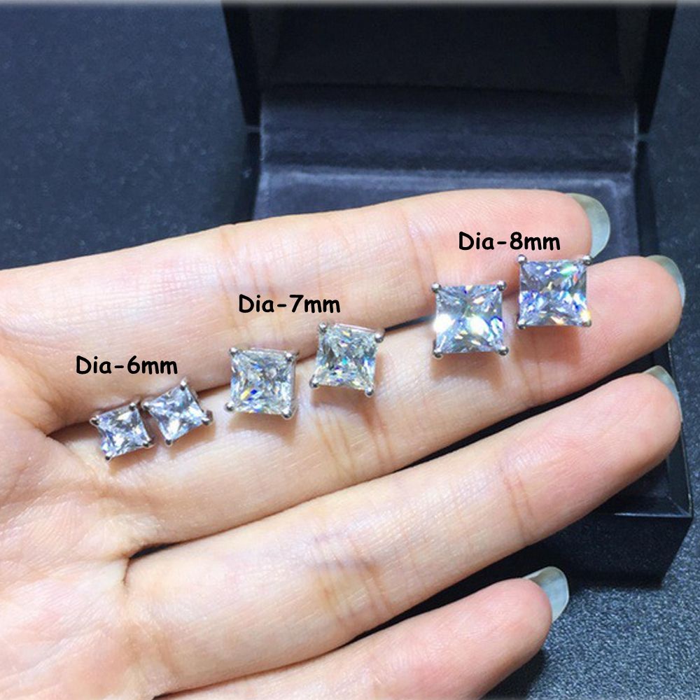 ROW Fashion White Diamond Stud Women Men Shiny Zircon Earrings Wedding Engagement New Jewelry Gifts Piercing Square