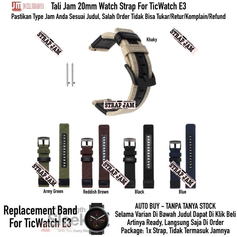 Strap Mobvoi TicWatch E3 - Tali Jam Tangan 20mm Woven Nylon Buckle Hitam