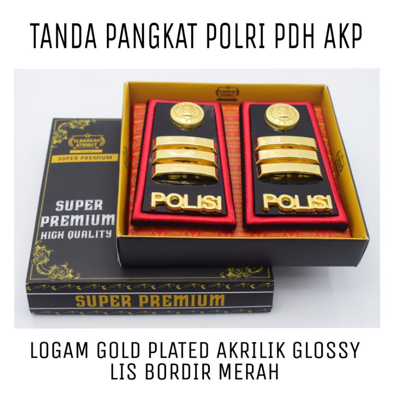 PANGKAT POLISI [ IPDA IPTU AKP ] PDH AKRILIK GLOSY LIS BORDIR MERAH / ATRIBUT POLRI